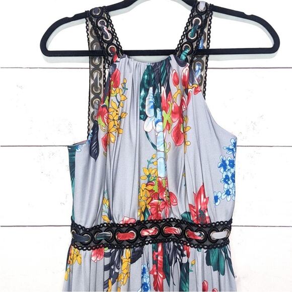 Badgley Mischka Floral Grommet Maxi Cocktail Party Dress - Sz 4 - Picture 4 of 7